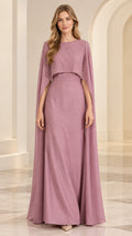 Dusty rose beaded cape evening gown front full-length view